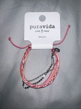 Pura Vida Pink Multistrand Braided & Chain Bracelet